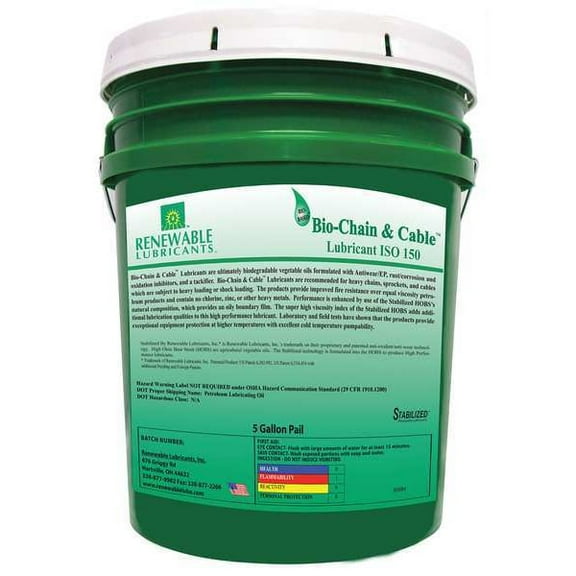 Renewable Lubricants ChainWireRope Lube,5 gal.,Pail 83084