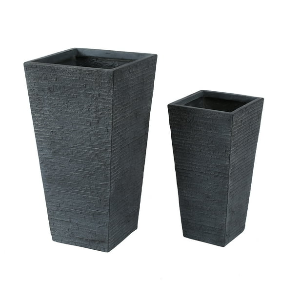 LuxenHome Grey Stone Finish Tall Tapered Square MgO Planter (Set of 2)