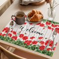 thumbnail image 3 of Red Spring Floral Placemats Set of 8 Welcome Green Botanical Vintage Place Mats Indoor Wipeable Table Mats Washable Cloth Dining Table Placemats for Kitchen Holiday Party Home Decor 13x19 Inch, 3 of 9