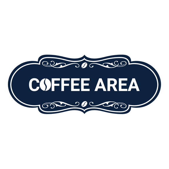 Designer Coffee Area Sign (Navy Blue / White) - Large