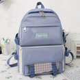 thumbnail image 3 of Mochila Con Patrón A Cuadros De Estilo Pijo De 4 Uds., Mochila Escolar De Viaje Ligera Con Bolso De Mano, Bandolera, Estuche Para Lápices, 3 of 4