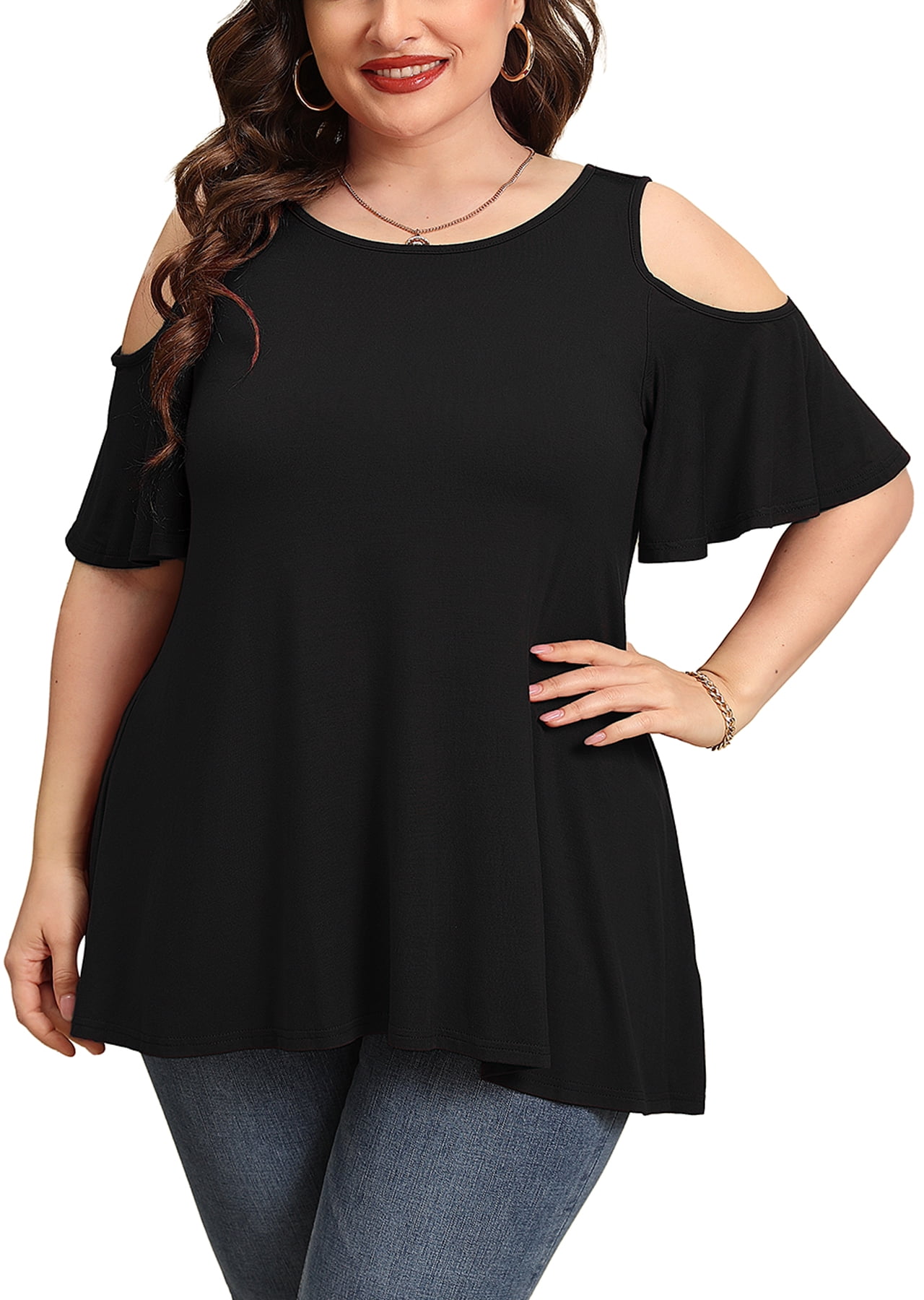 Xpenyo Women Short/Long Sleeve Tops Solid Color Summer T-Shirt Long Tunic Casual Blouse Round Neck Hanky Hem Loose Tops for Ladies