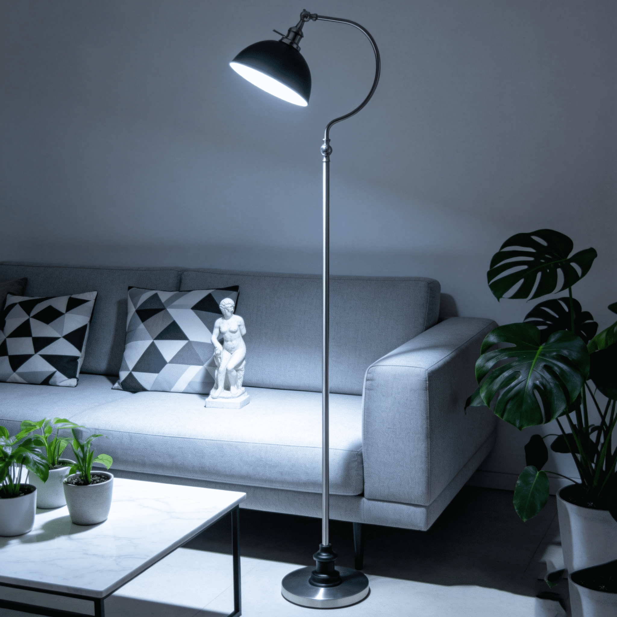JERFIT Modern Arc Floor Lamp with Adjustable Head, Brushed Nickel Finish Metal Reading Light for Living Room, Bedroom, Office