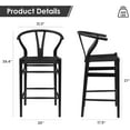 thumbnail image 2 of Farini Wishbone Counter Height Barstool, Fully Assembled Weave Bar Chair with Wooden Frame, for Kitchen Island, Dining Room, Bar, Single, Black, 2 of 7