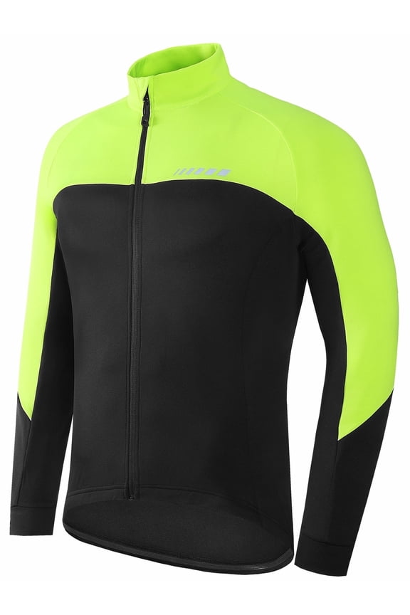 Men's Thermal Cycling Jersey Long Sleeve with 3 Rear Pockets Bike Fleece Jackets with Reflective Design for Cold Weather Cycling ,Running ,Hiking