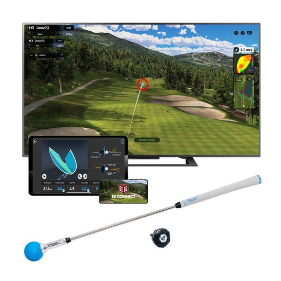PHIGOLF2 Flex Home Golf Simulator with Retractable Swing Stick, Motion Sensor & 3D Swing Analysis, E6 Connect Compatible, Works with Smart Devices