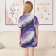 thumbnail image 4 of Unisex Satin Pajama Set Classic Button-Down Short Sleeve Top & Shorts Soft Breathable Loungewear for Sleep & Loungewear Sizes S-XXL Abstract Dark Purple Marble, 4 of 8