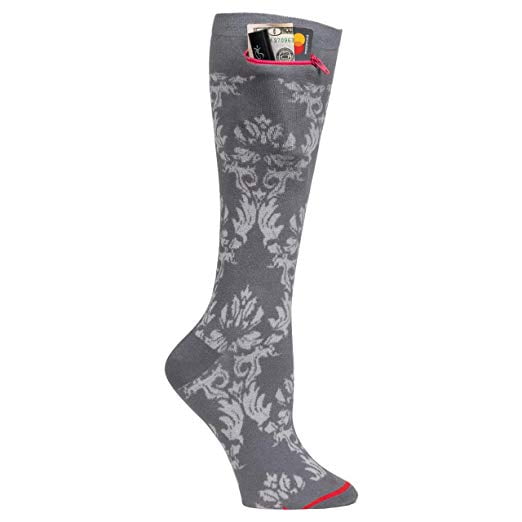 Pocket Socks Pocket Socks Womens Fashion Knee High Damask Grey with