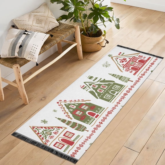 Yayeee Runner Rug for Bedroom 2'x6' Machine Washable Hallway Non Slip Mat, Red Christmas House