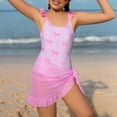 thumbnail image 4 of YunPes Girl's One Piece Swimsuit Cute Bow Striped Print Bating Suit with Beach Cover up Skirt Ruffle Ruched Bathing Suit Birthday, 4 of 7