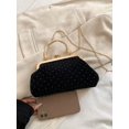 thumbnail image 5 of Women's Black Velvet Evening Clutch Purse with Rhinestone Studs and Metal Handle, 5 of 7