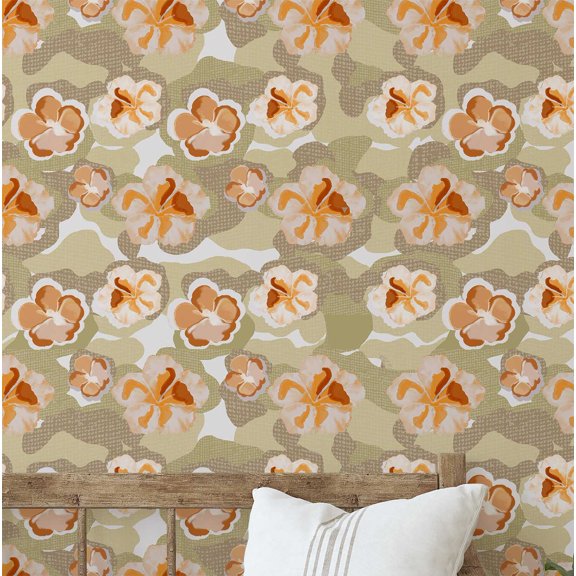 S4sassy Removable Contemporary Beige Wall Decor, Floral Contact Paper for Walls, Cabinets, and Dresser, Self Adhesive Vinyl Wallpaper Roll, Waterproof Contact Paper for Walls- 25"x120"