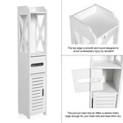 EECOO Bathroom Storage Cabinet Floor Cabinet Freestanding Single Door 3-Tier Storage Organizer White