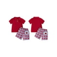 thumbnail image 2 of Rovasas Boys Back to School Outfits Apple Embroidery T-Shirt and Plaid Shorts, 2 of 9