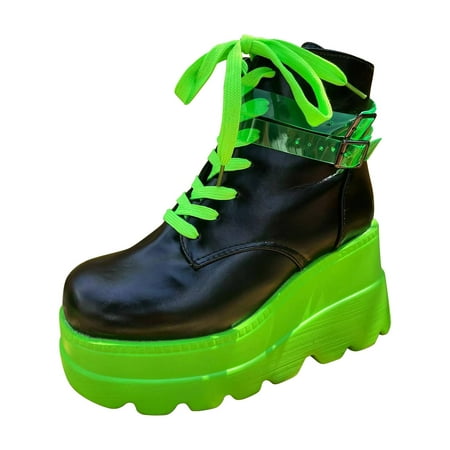 

Women Chunky Platform Thick Sole Combat Boots Fall Fashion Lacing Up Motrocycle Ankle Booties