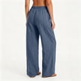 thumbnail image 4 of Dxzfnsa Wide Leg Pants for Women Womens Casual Linen Solid Color Pants Drawstring Elastic Waist Long Trousers Lounge Beach Trousers with Pockets, 4 of 9