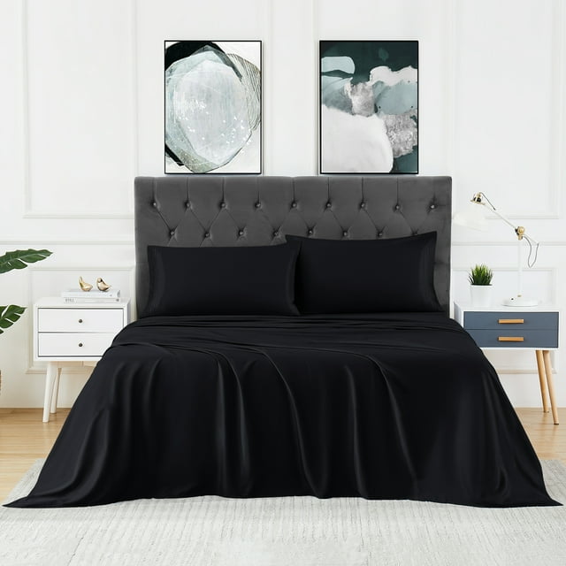 Bamboo Sheets Set of 4 - Rayon from Bamboo Cooling Bed Sheets, 16" Deep Pocket Fitted Sheet for Hot Sleepers, Full Size Soft Wrinkle-Resistant Bedding