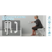Folding Shower Seat White 14.5x 13.4 Inch , Wall Mounted Stainless Steel Shower Seats for Bathroom, Fold Down Shower Chair Shower Bench w/ Assist Garb Bar for Handicap Elderly Injury Senior