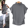 thumbnail image 2 of KEINXS Aviva Women Turtleneck Short Sleeve Cotton Solid Casual Blouse Top T Shirt Plus Kh/L, 2 of 3