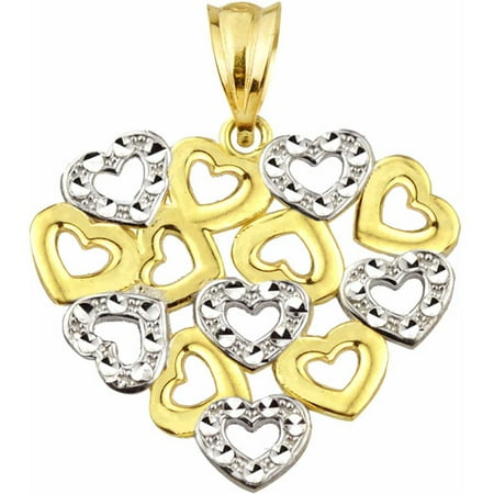 Handcrafted 10kt Gold Cascading Hearts Charm Pendant