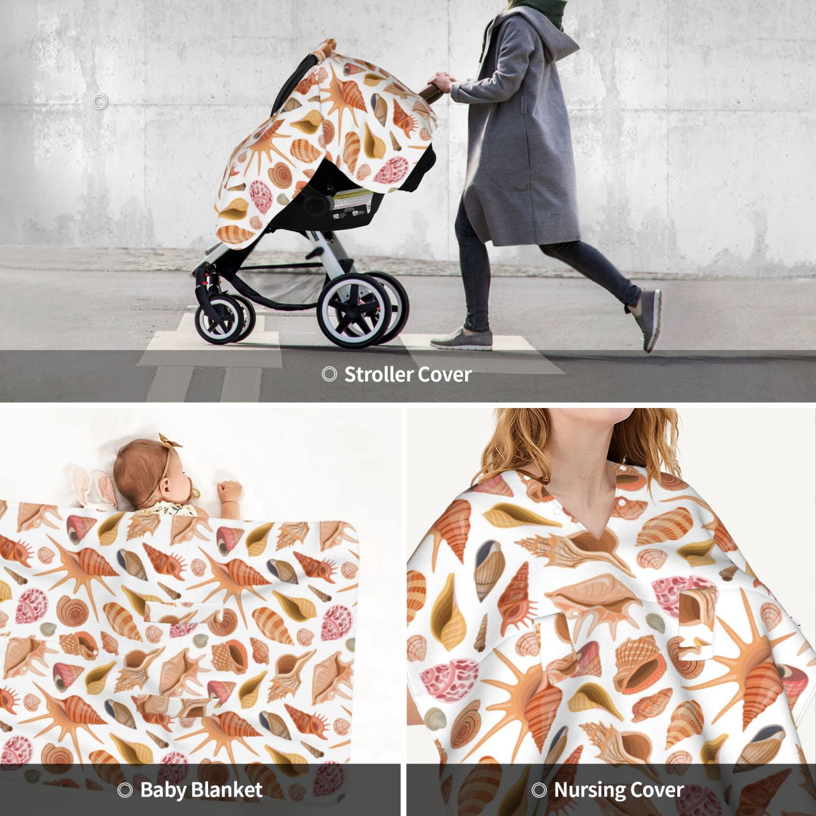 Car Seat Cover Baby - Conch Shells Print No.9070 Breathable Infant Car Seat Cover for Baby Carseat, Lightweight Comfort Baby Essentials Must Haves Newborn Stuff for Girl Boy
