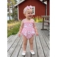 thumbnail image 4 of BemeyourBBs Newborn Baby Girl Summer Clothes Infant Baby Girl Goose Outfit Plaid Gingham Smocked Bubble Romper Embroidered Strap Sleeveless Bodysuit and Headband 2 Piece Set, 4 of 9