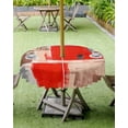 thumbnail image 4 of nqOlkjepod Red Ombre Outdoor Tablecloth with Umbrella Hole & Zipper, Farmhouse Contemporary Abstract Checked Round Table Cover 60 Inch, Dining Waterproof Table Cloth Protector for Patio/Party/Picnic, 4 of 7