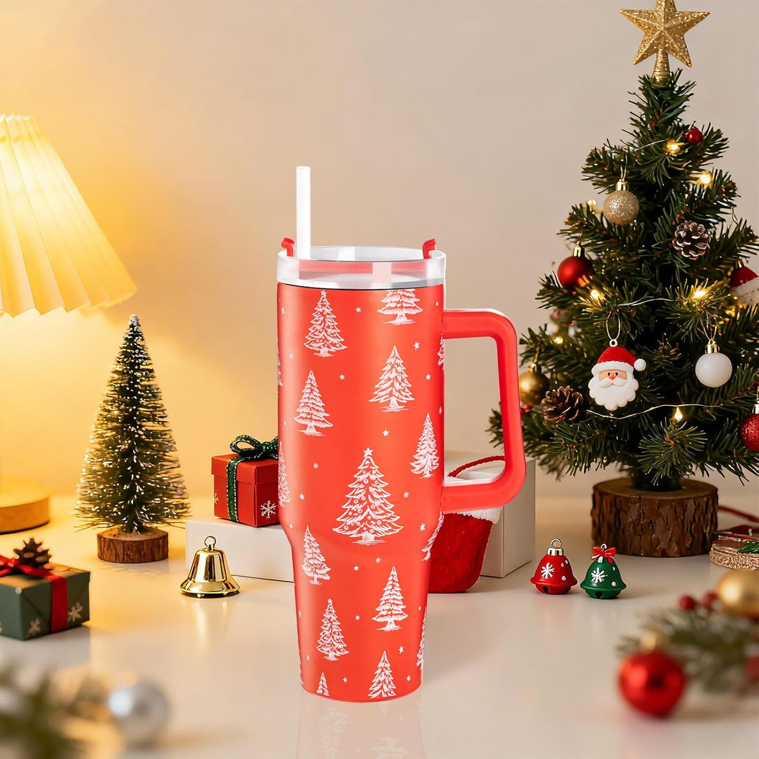 Chritsmas Tumbler, Christams Gifts for Women 40 oz Tumbler with Handle and Straw Stainless Steel Insulated Cup Travel Mug Water Bottle