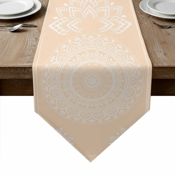 Beige Boho Table Runner Linen Burlap Table Runner 108 Inches Long Farmhouse Middle Century Abstract Geometric Dresser Scarves for Kitchen Island Coffee Dining Room Party Holiday Decoration 13"x108"