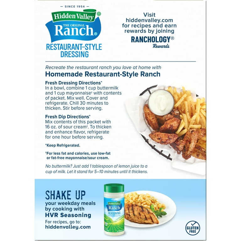 Hidden Valley Gluten Free Buttermilk Ranch Salad Dressing and Seasoning Mix, .4 oz, 4 Pack Hidden Valley Gluten Free Buttermilk Ranch Salad Dressing and Seasoning Mix, .4 oz, 4 Pack