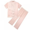 thumbnail image 2 of Little Girls Boys Button Down Pajama Sets Kids Satin Silk Short Sleeve Sleepwear 4-14Y, 2 of 8