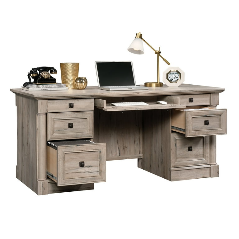 SAUDER Palladia Glacier Oak Executive Desk With FlipDown , 51 OFF