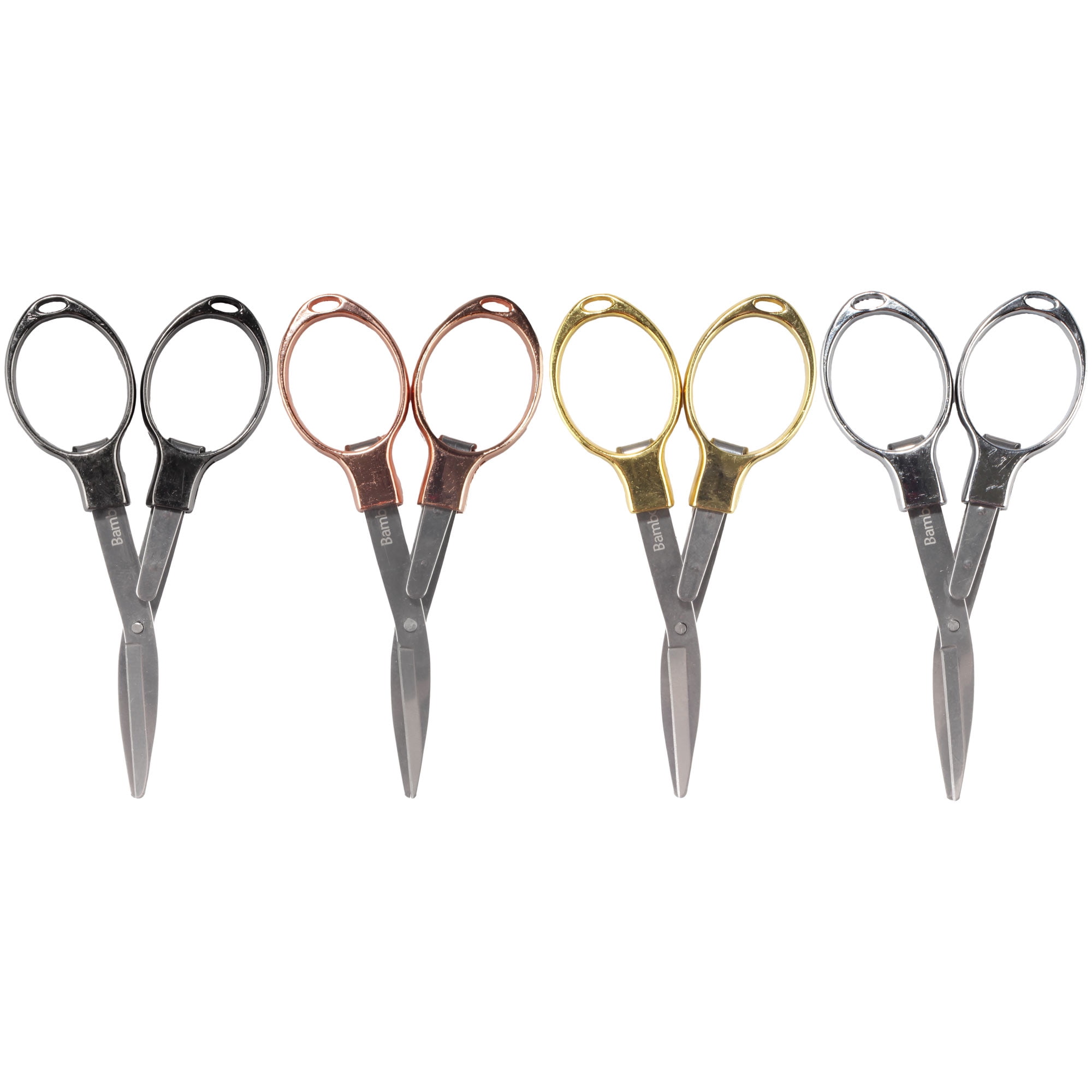 JubileeYarn Foldblade Metal Folding Scissors TSA Compliant and Portable, Compact, Safe Travel Scissors, Stainless Steel Retractable, Black - 3 Units