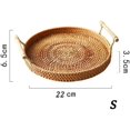 thumbnail image 2 of 9.45In Rattan Storage Tray Round Basket Wicker Basket Storage Tray With Handle 3 Size Fruit Food Round Basket Display Hand-Woven Rattan Tray, 2 of 7