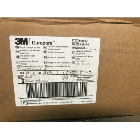 3M Durapore Tape 1538S-1, 500 Rolls 1 Inch x 1.5 Yards 1 CASE