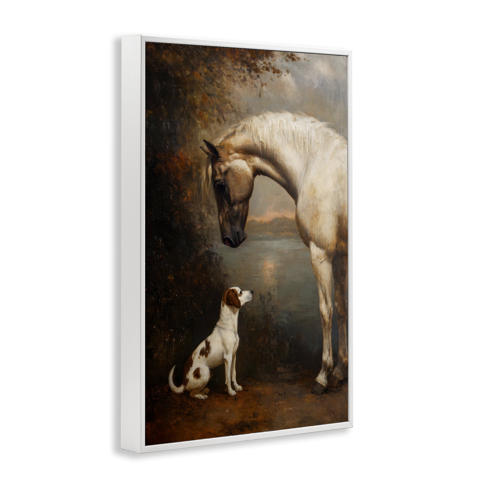 Stupell Industries Hound & Horse Vintage View White Framed Giclee Art, design by Petal Prints Design
