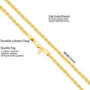 LIFETIME JEWELRY 5mm Rope Chain Necklace 24k Real Gold Plated-Women and Men (16 inches)