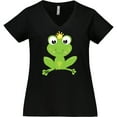 thumbnail image 3 of Inktastic Cute Frog, Green Frog, Crown, Frog Prince Women's Plus Size V-Neck T-Shirt, 3 of 5