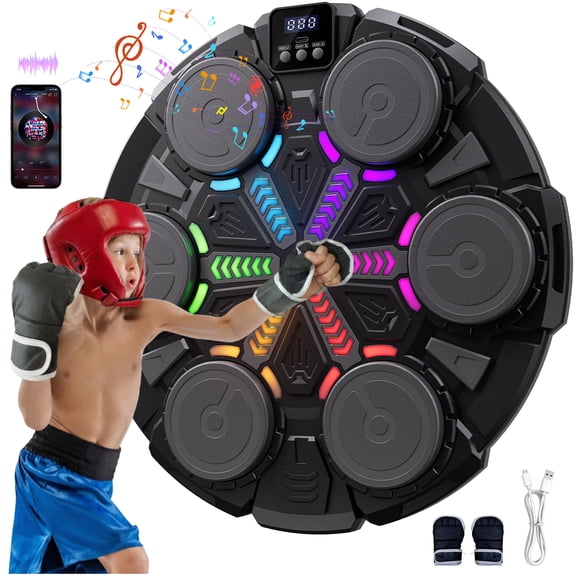 Music Boxing Machine Punching Bag for Kids Adults, Wall Mounted Bluetooth Punching Target, REHOTTOP Training Pad Toy with Glove, Sport Toys Gifts for Teens 6-12 