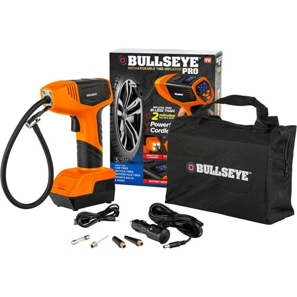 Bullseye Pro Digital Tire Pressure Gauge Air Pump 150 PSI w/Gauge Display Screen, Orange, As Seen On Tv
