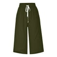thumbnail image 4 of Women's Oversized Pants Straight Leg Office Outdoor Lounge Vacation Pants with Pockets Drawstring Casual Baggy Plain Elastic Waist Cropped Pants, 4 of 4