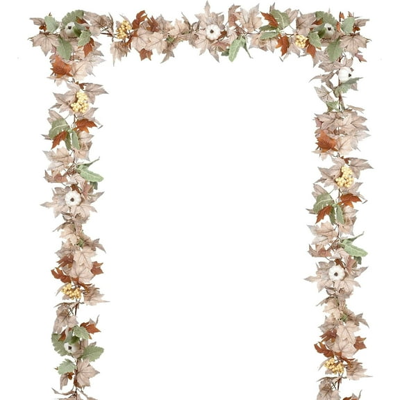 Bootesun 2 Pack Fall Maple Garland - 6FT/Piece Artificial Fall Foliage Garland Colorful Autumn Decor for Home Wedding Party, Garlands for Decorations (White & Green)