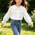 thumbnail image 5 of BRGZLK Puff Long Sleeve Shirts for Girls Solid Color Cute Lace Trim Peter Pan Collar Blouse Elegant Casual Button Down Shirt Back to School Outfits White 9-10 Years, 5 of 6