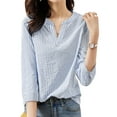 thumbnail image 4 of ZANZEA Polyester Cotton Three Quarter Sleeve V-Neck Stripe Printed Blouses Womens, 4 of 11
