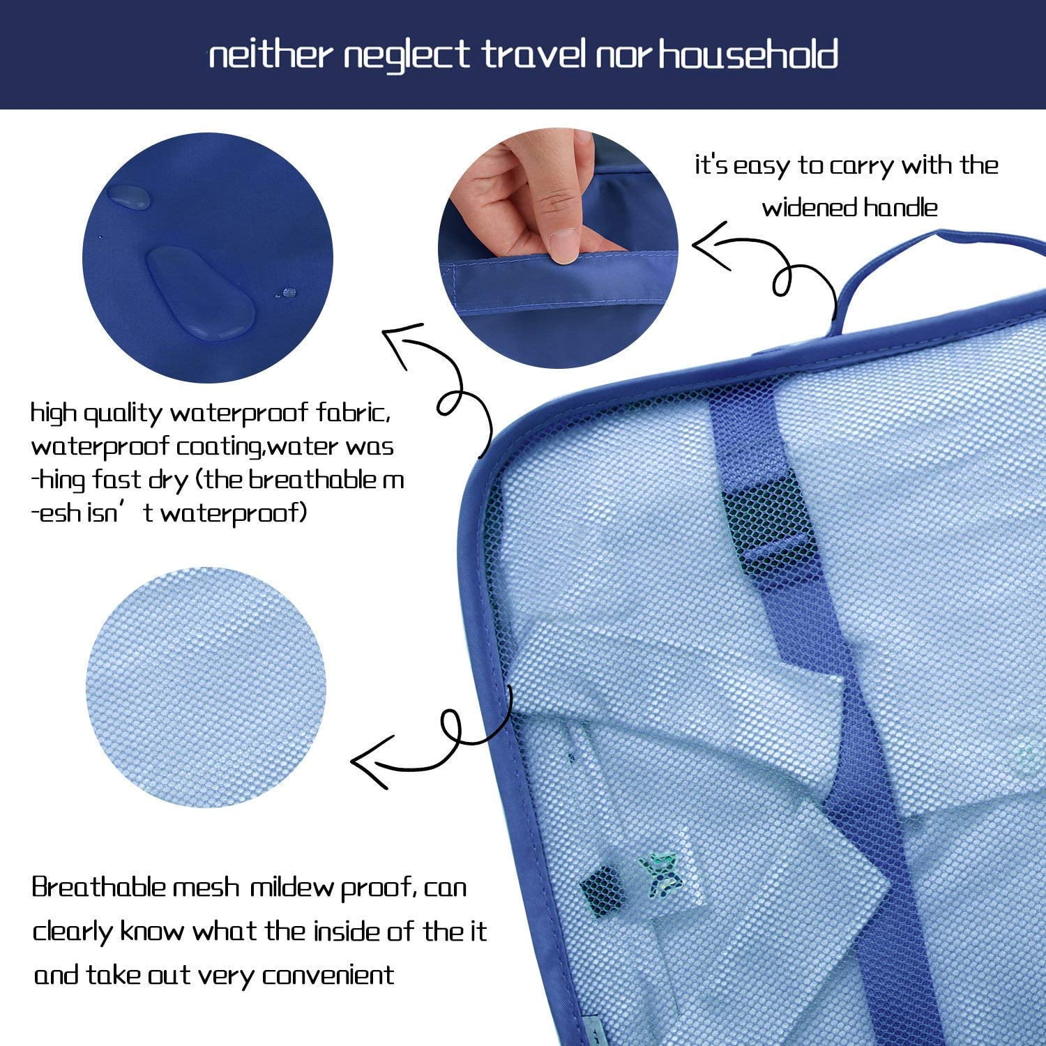 Lazer Polyester Packing Organizer Set [3 Packing Cubes, 3 Pouches], Blue, 7 Count