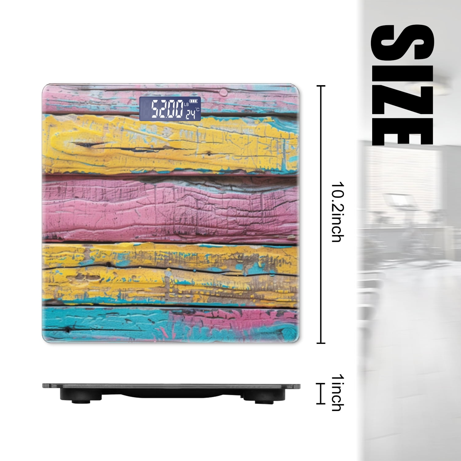High Precision Body Weight Scale Smart Bathroom Scales with Large LCD Display(400lbs),Decorative for Bedroom-Colorful Wooden Background With Yellow
