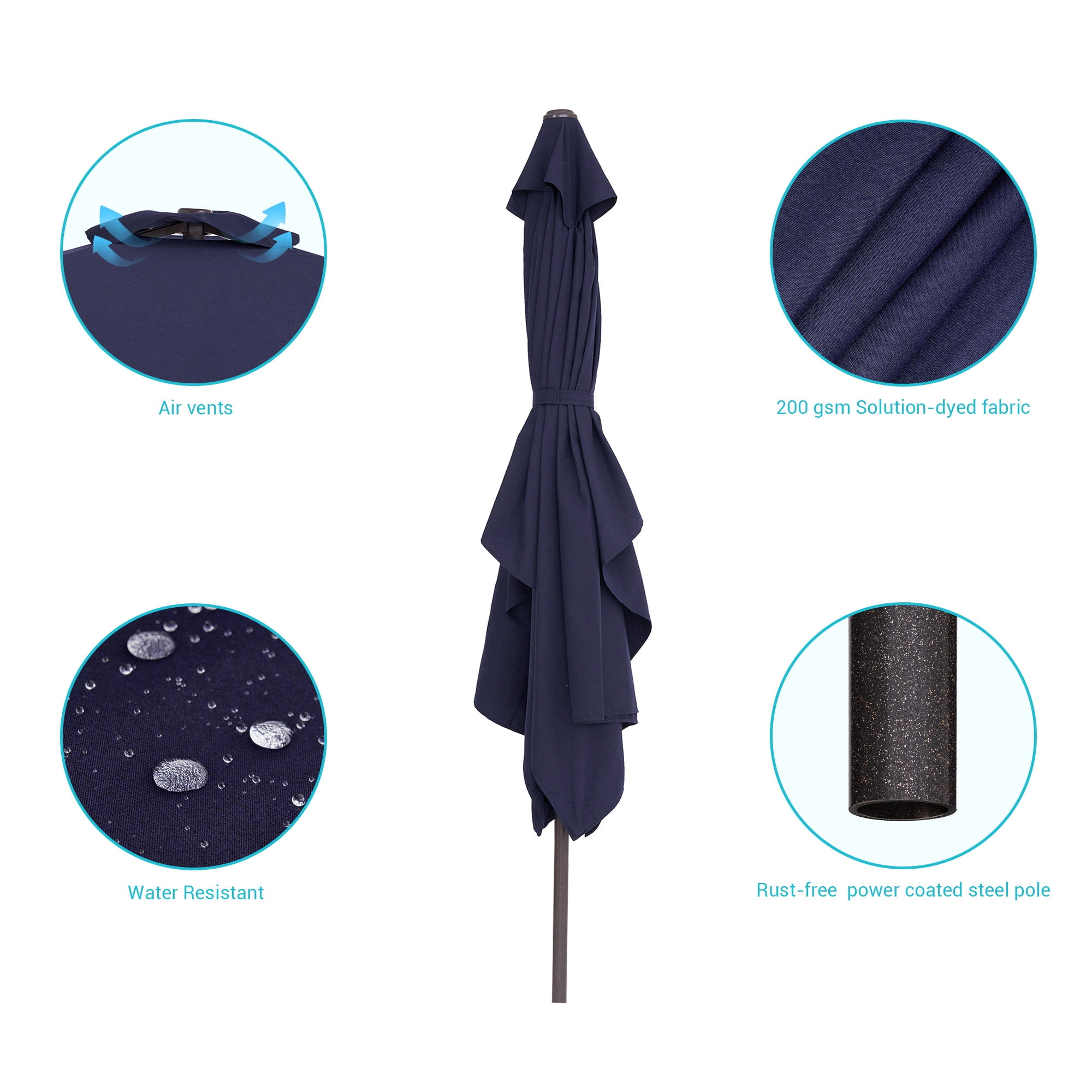 CHYVARY 10 x 6.5ft Patio Rectangular Umbrella Patio Market Outside Table Umbrella for Deck, Poolside and Patio, Navy Blue