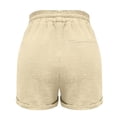 thumbnail image 3 of PIMSSY Women Shorts Casual Solid Color Elastic Waist Shorts With Pockets For Sports Everyday Wear Stylish Bottoms, 3 of 3