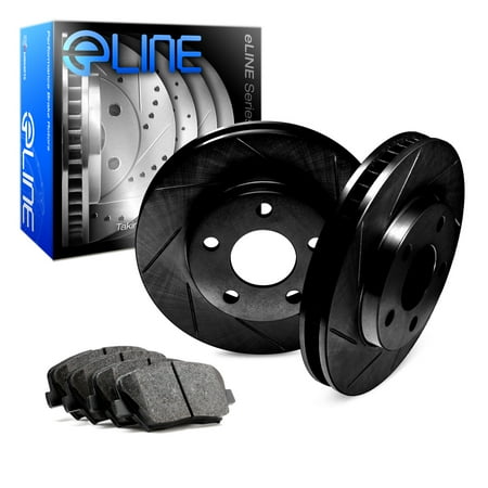 For 1979-1981 Honda Accord Front eLine Black Slotted Brake Rotors+Ceramic