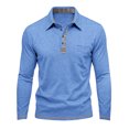 thumbnail image 3 of CCRFTGI Mens Long Sleeve Polo Pocket Breathable Soft Golf Work Casual Shirts Tops Tees Light Blue M, 3 of 4